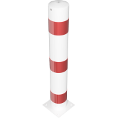Barrier bollard | Steel tube  152 x 3.2 mm | stationary | for dowel fixing | hot-dip galvanized and white coatedwith three red reflecting stripes | total length: 1000 mm | with steel cap for bolting